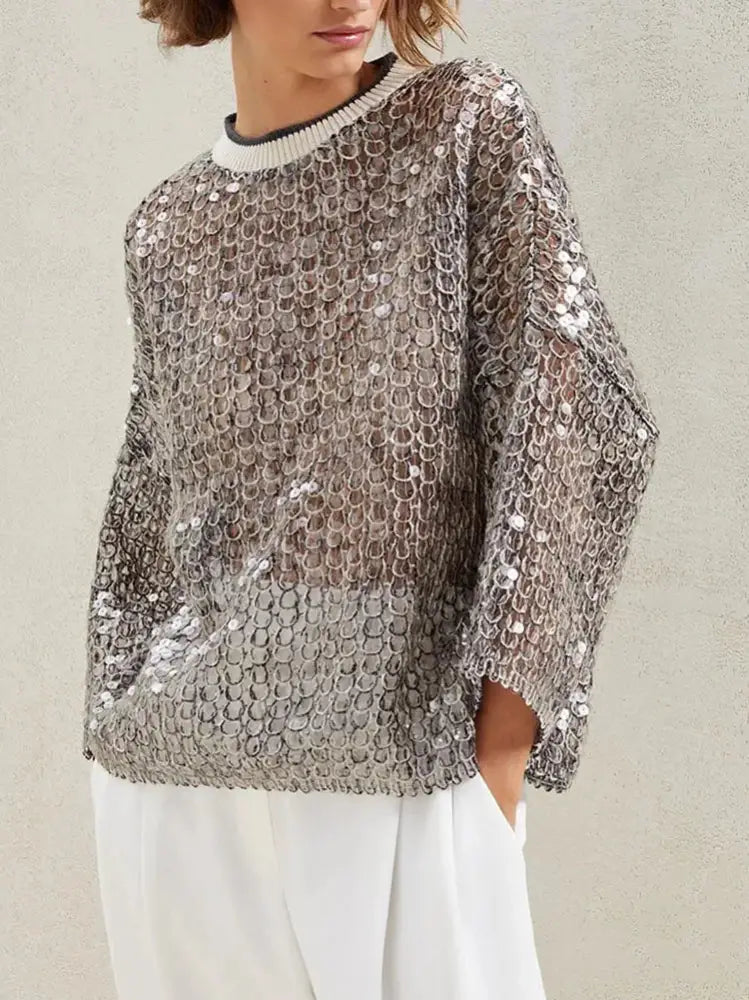 Hollow Sequins Sweater | same ANTHEM.
