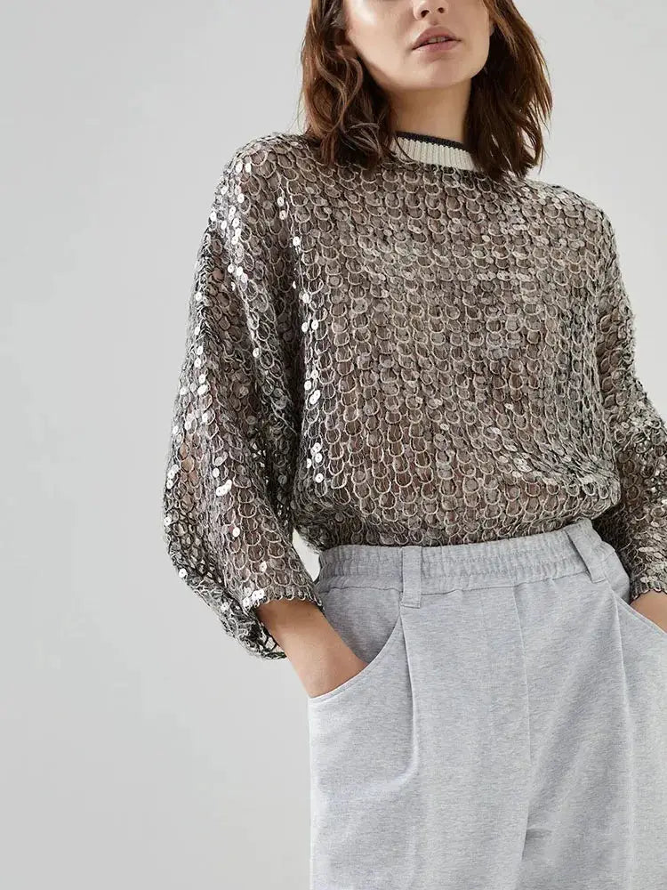 Hollow Sequins Sweater | same ANTHEM.