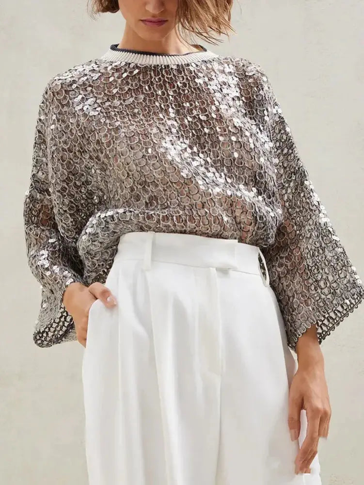 Hollow Sequins Sweater | same ANTHEM.