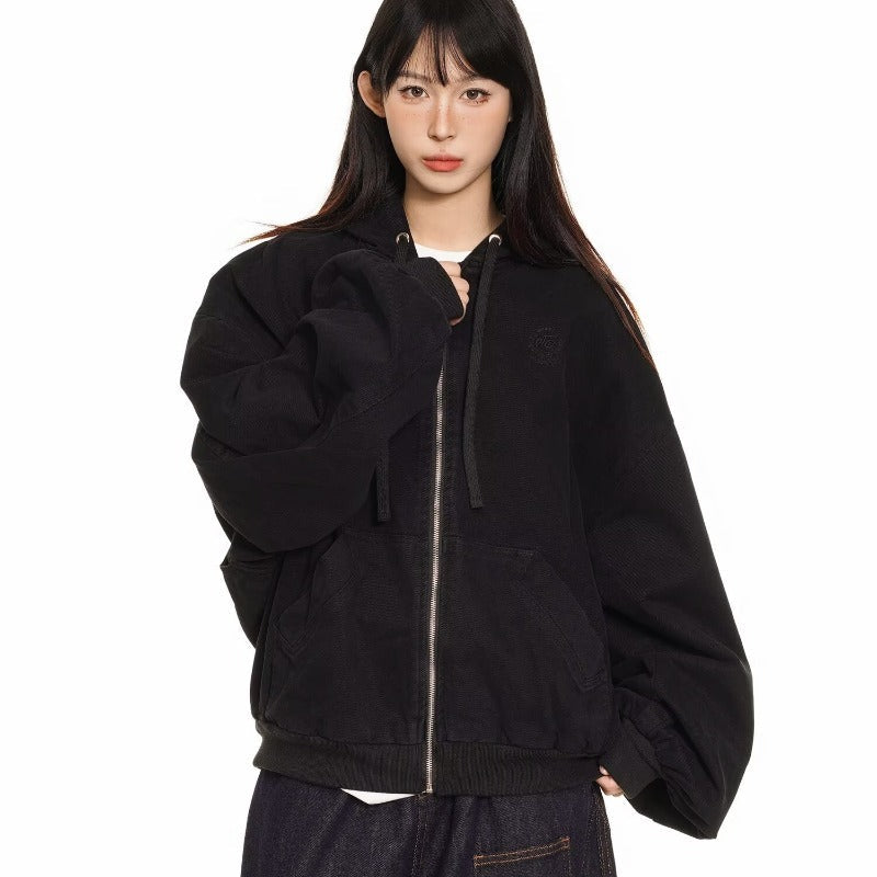 Hooded Mountain Workwear Jacket – Loose Silhouette Streetwear | same ANTHEM - Black / M