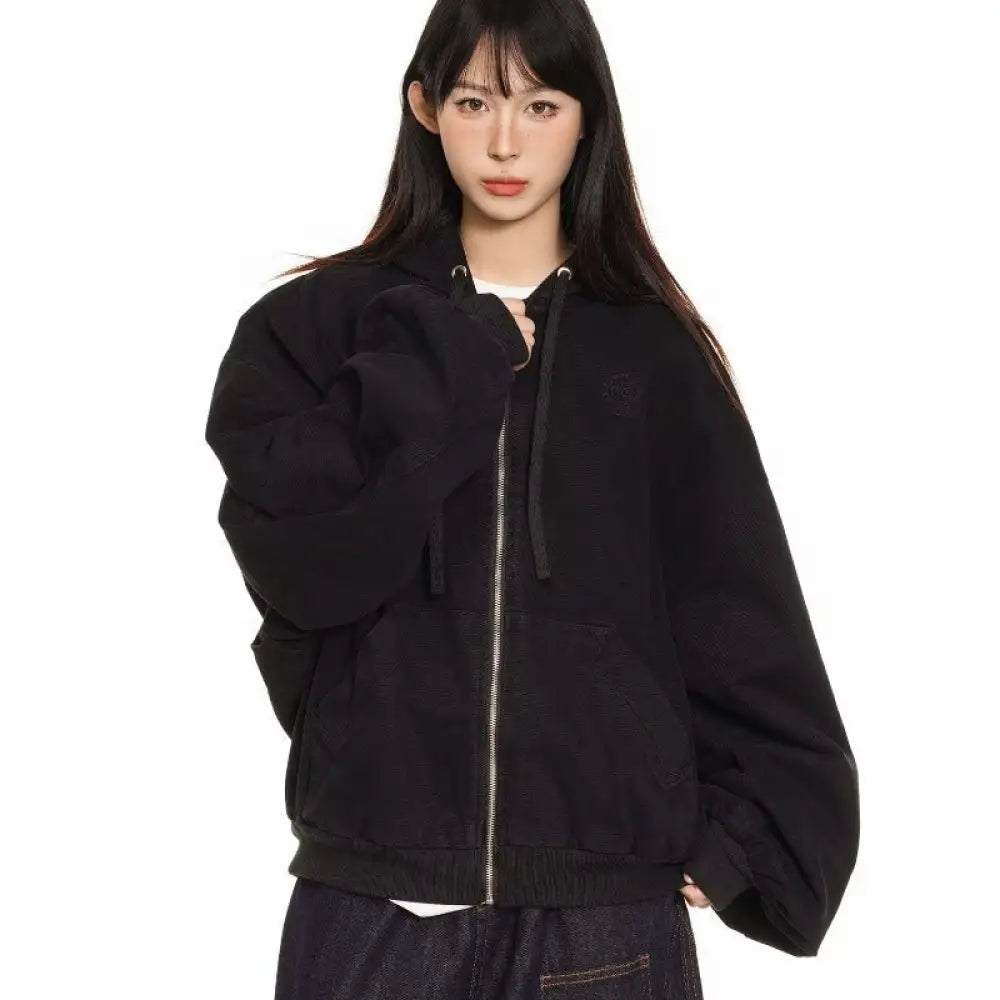 Hooded Mountain Workwear Jacket – Loose Silhouette Streetwear | same ANTHEM - Black / M