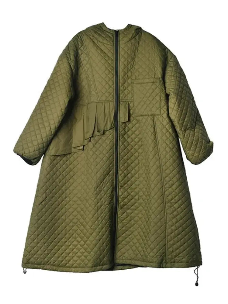 Hooded Parka Long Women’s Coat | Vintage Diamond Lattice | soulmate wear | same ANTHEM - Green / One Size