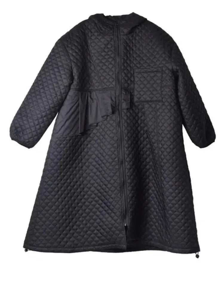 Hooded Parka Long Women’s Coat | Vintage Diamond Lattice | soulmate wear | same ANTHEM - Black / One Size