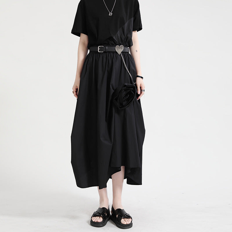 Irregular Flower Half Skirt | Japanese Style Romantic Chic | same ANTHEM - Black / One size