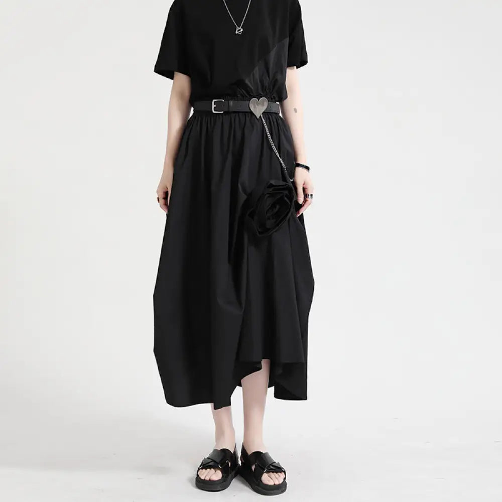 Irregular Flower Half Skirt | Japanese Style Romantic Chic | same ANTHEM - Black / One size