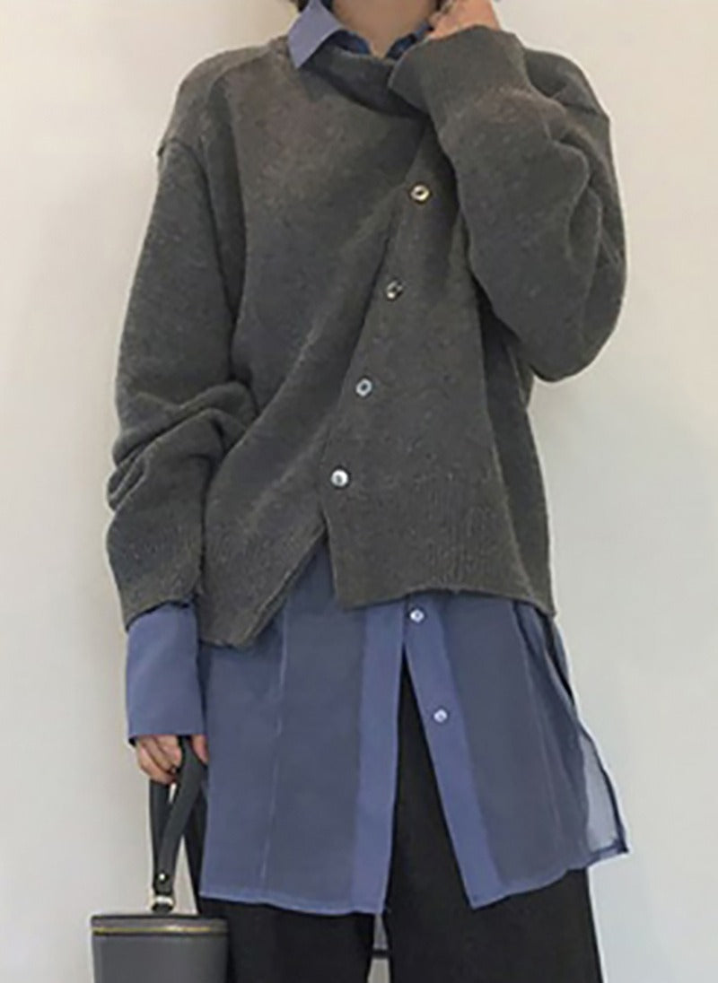 Irregular Lazy Style Sweater Cardigan – dreamy soulmate streetwear | same ANTHEM. - Black flower gray / XS