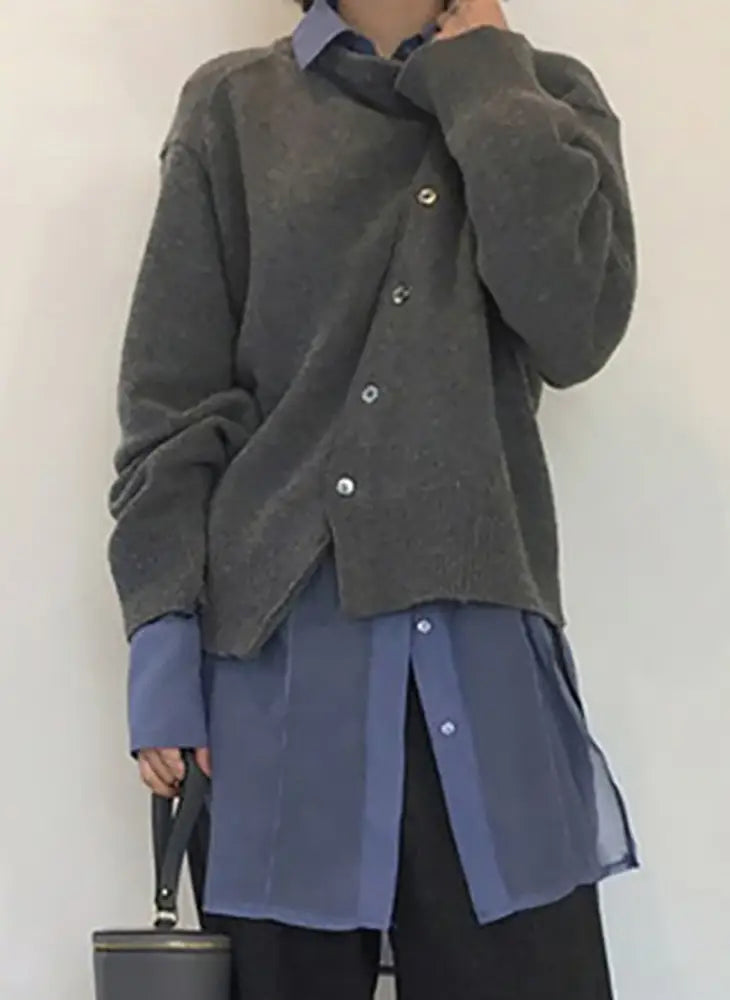Irregular Lazy Style Sweater Cardigan – dreamy soulmate streetwear | same ANTHEM. - Black flower gray / XS