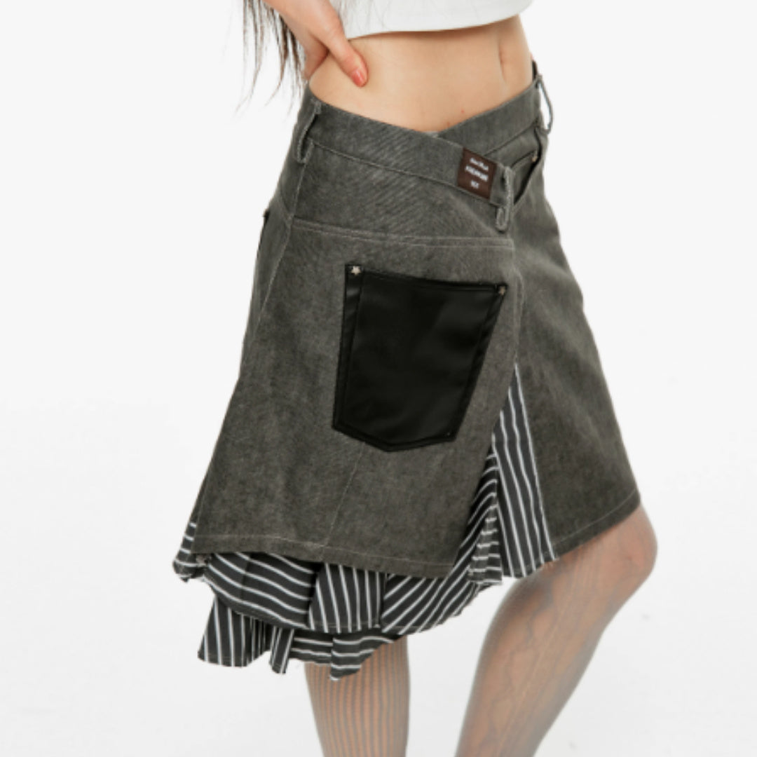 Irregular Splicing Fringed Twill Skirt – Stylish Soulmate Piece | Same ANTHEM - Dark grey / L