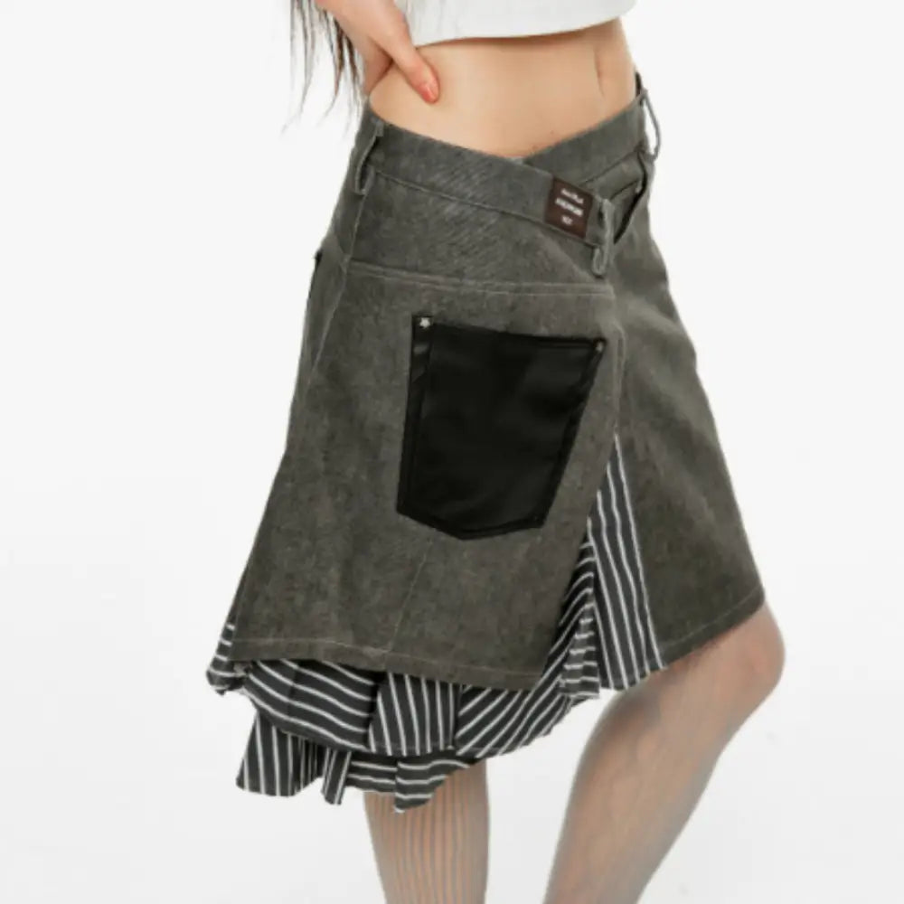 Irregular Splicing Fringed Twill Skirt – Stylish Soulmate Piece | Same ANTHEM - Dark grey / L
