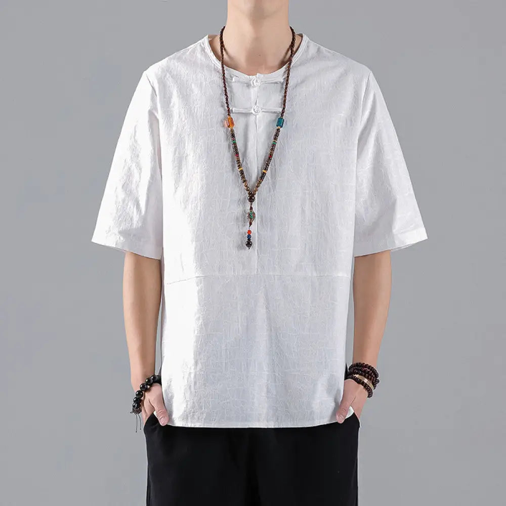 Jacquard Chinese-Style Tee – same ANTHEM. Soulmate Streetwear for Him - White / 2XL