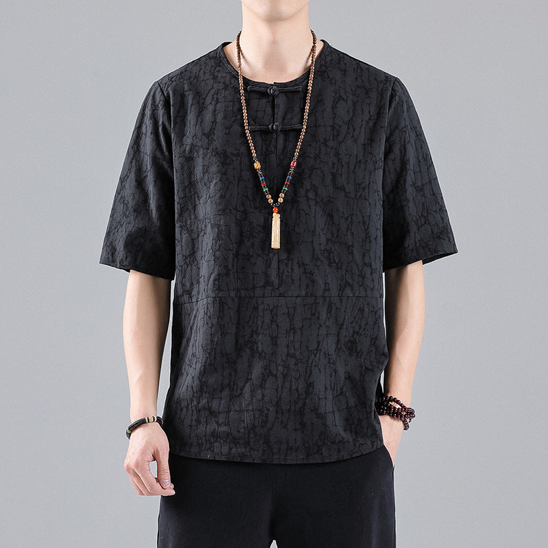 Jacquard Chinese-Style Tee – same ANTHEM. Soulmate Streetwear for Him - Black / 2XL