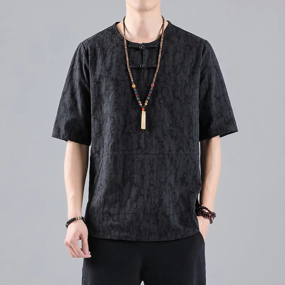 Jacquard Chinese-Style Tee – same ANTHEM. Soulmate Streetwear for Him - Black / 2XL