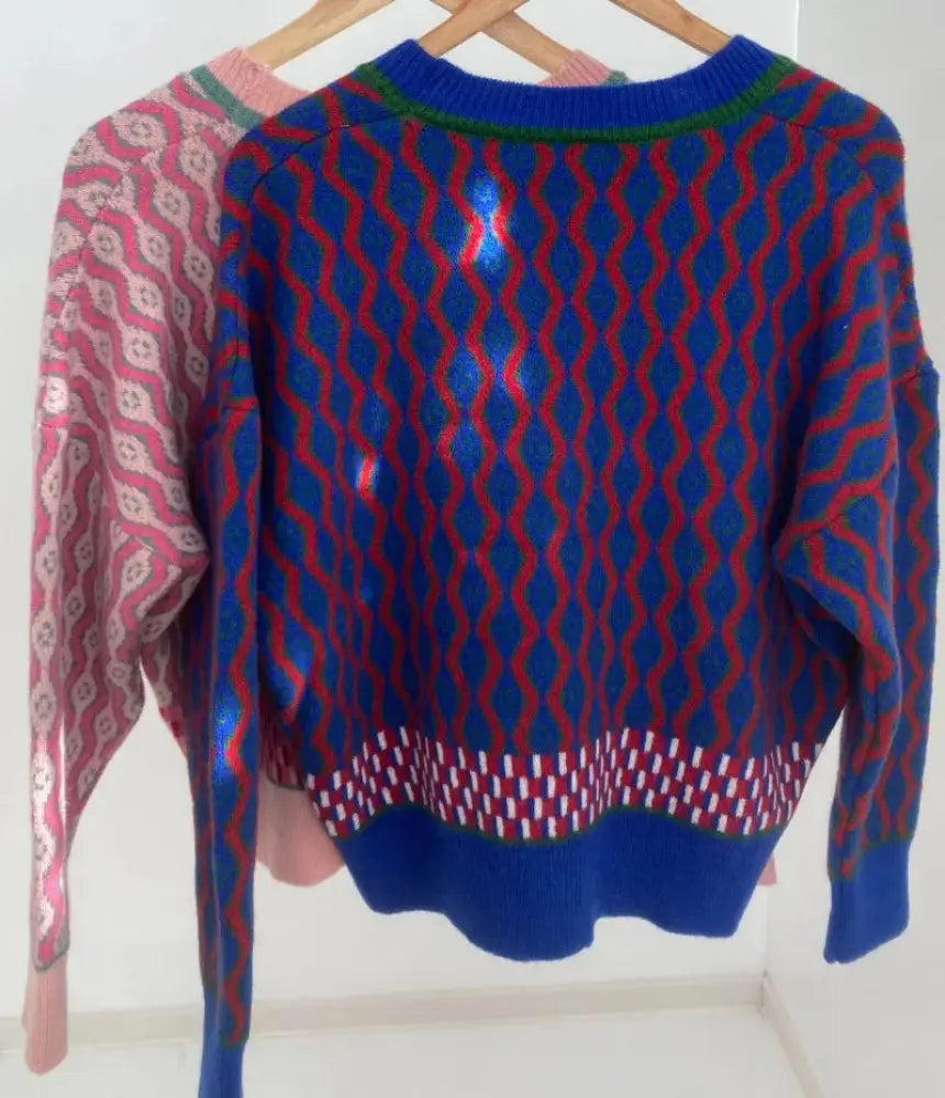 Jacquard Wave Knit Cardigan – Korean Soulmate Streetwear | same ANTHEM.**