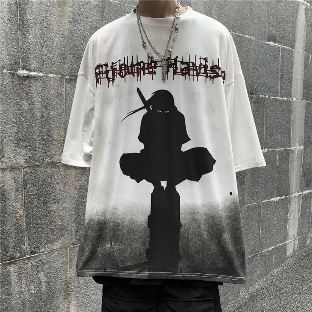Japanese Anime Print Loose T-Shirt – Street Style | same ANTHEM - Naruto # White / M