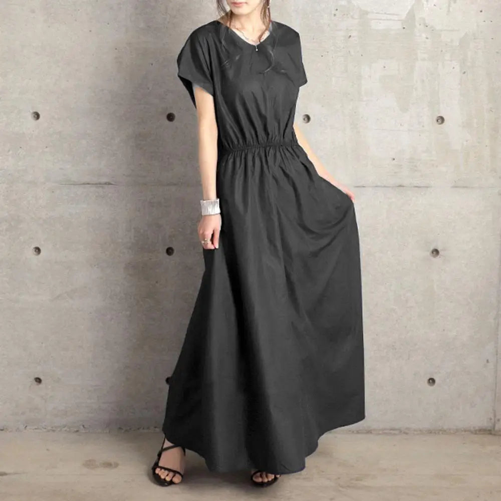 Japanese Back Bow Long Dress – Artistic & Elegant | same ANTHEM - Black / Free Size L