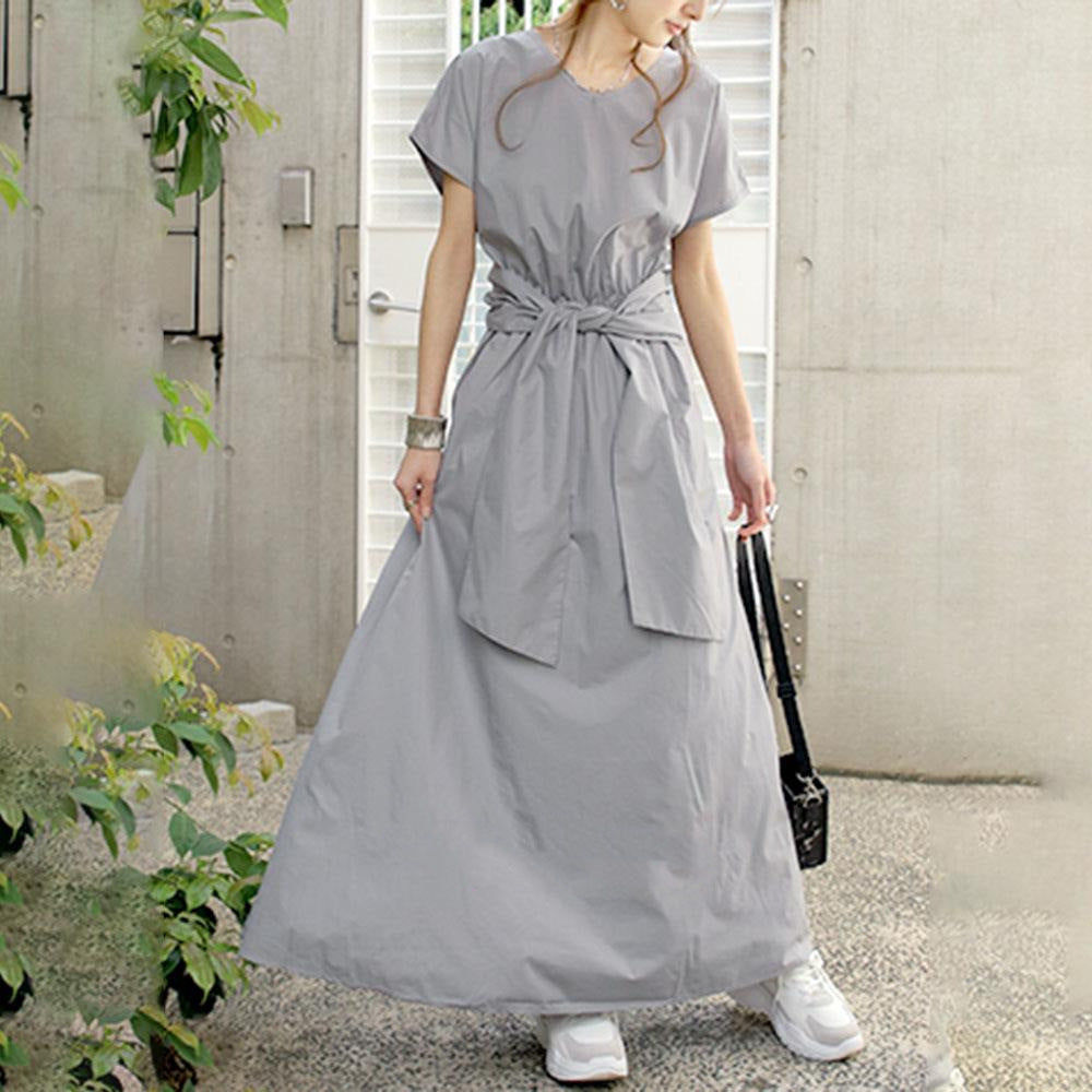 Japanese Back Bow Long Dress – Artistic & Elegant | same ANTHEM - Gray / Free Size L
