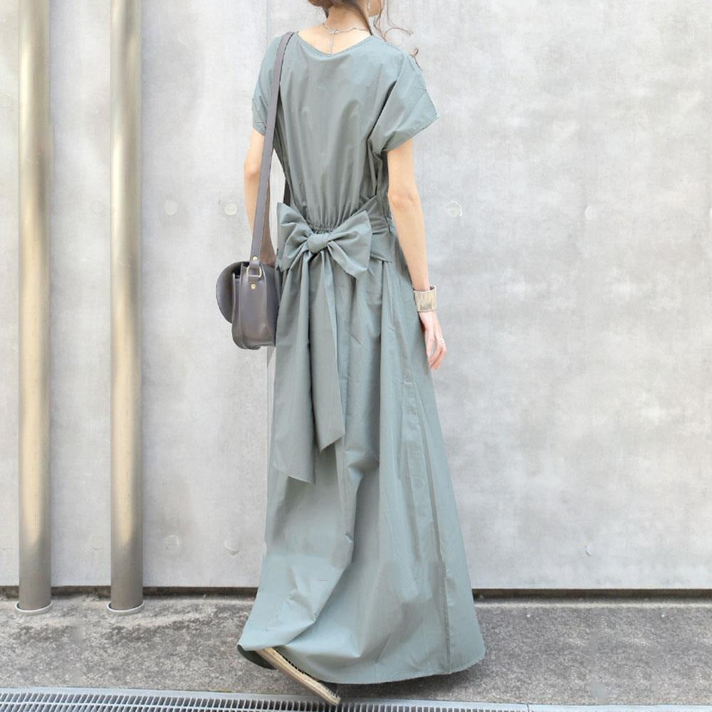Japanese Back Bow Long Dress – Artistic & Elegant | same ANTHEM - Light Blue / Free Size L