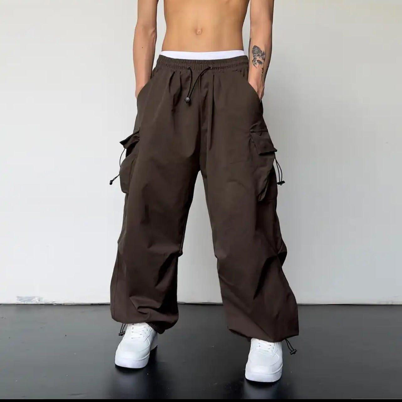 Japanese Baggy Pocket Pants – Loose Street Style for Men | same ANTHEM - Brown / S