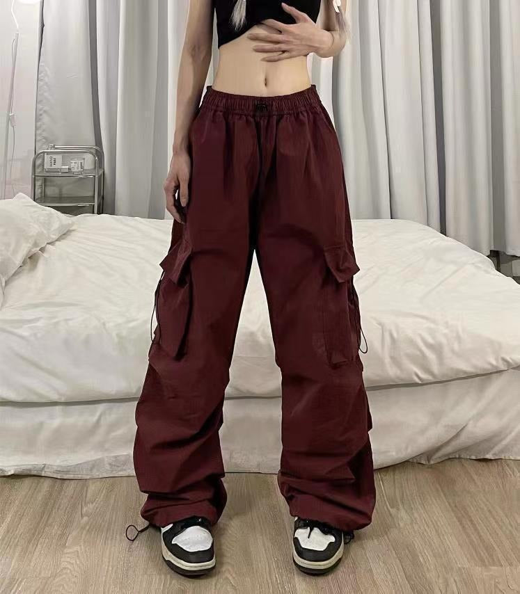 Japanese Baggy Pocket Pants – Loose Street Style for Men | same ANTHEM - Wine red / S