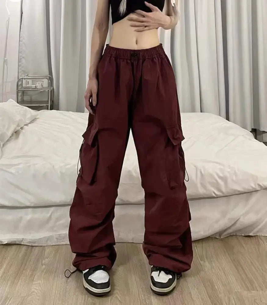 Japanese Baggy Pocket Pants – Loose Street Style for Men | same ANTHEM - Wine red / S
