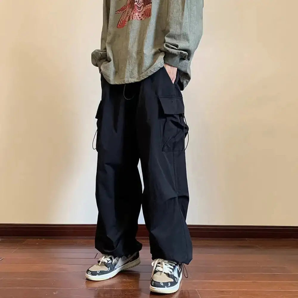 Japanese Baggy Pocket Pants – Loose Street Style for Men | same ANTHEM - Black / S