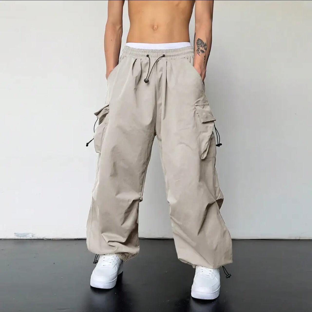 Japanese Baggy Pocket Pants – Loose Street Style for Men | same ANTHEM - Apricot / S