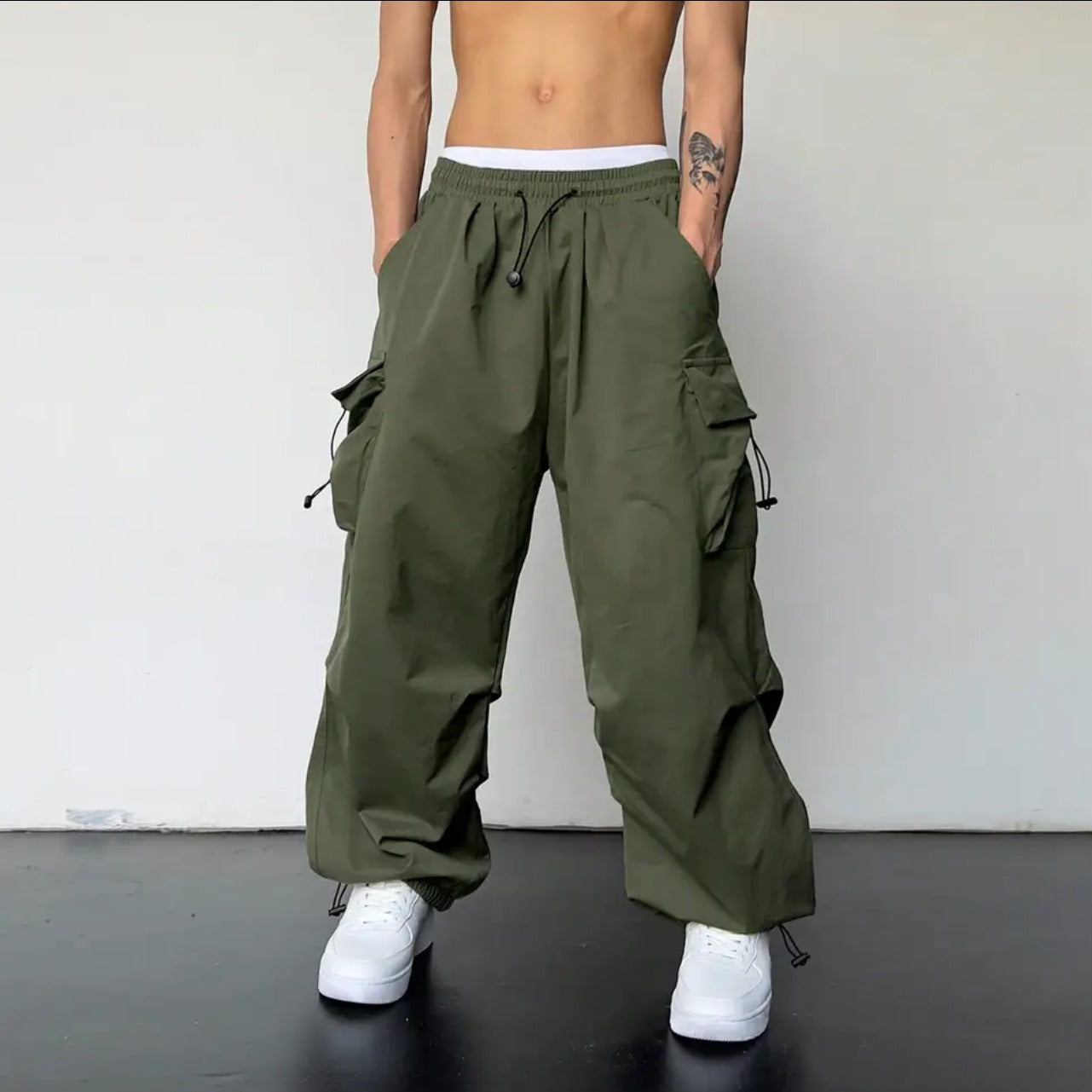 Japanese Baggy Pocket Pants – Loose Street Style for Men | same ANTHEM - Army green / S