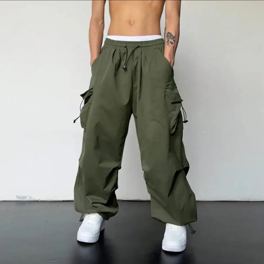 Japanese Baggy Pocket Pants – Loose Street Style for Men | same ANTHEM - Army green / S