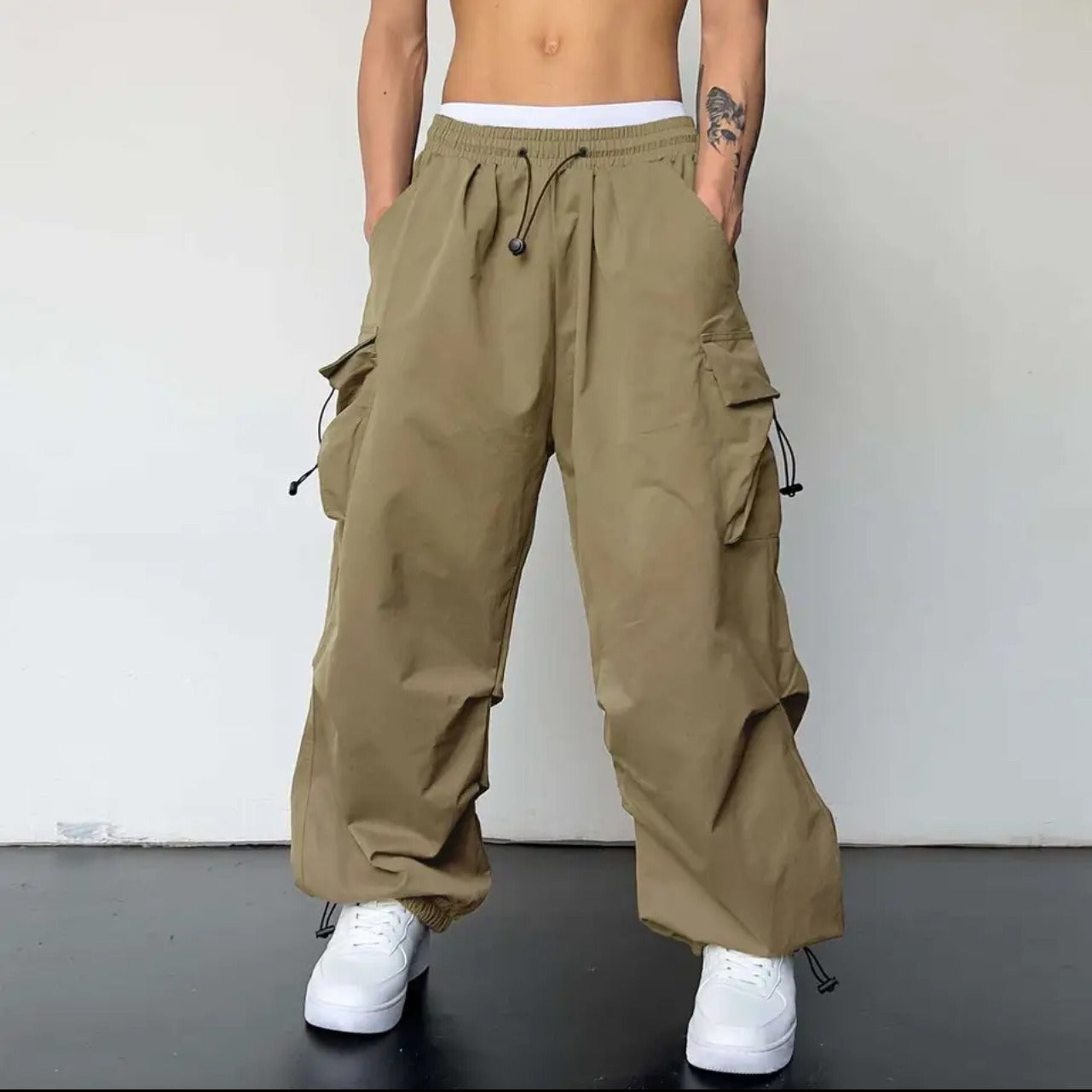 Japanese Baggy Pocket Pants – Loose Street Style for Men | same ANTHEM - Khaki / S