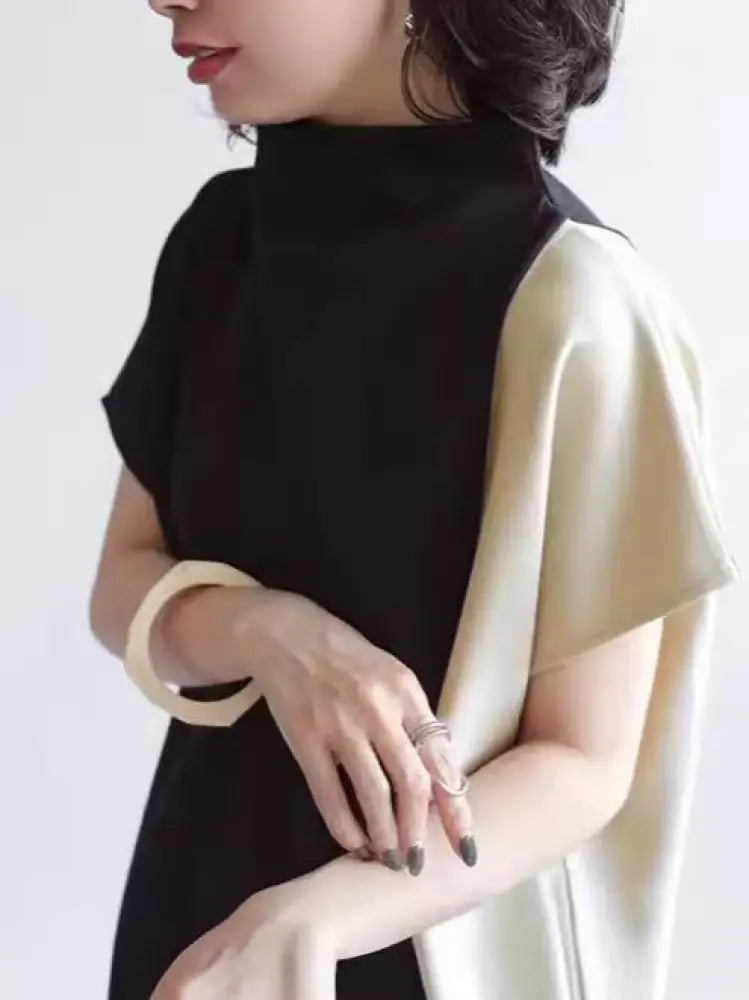 Japanese Half Turtleneck Patchwork Long Dress – Soulmate Streetwear | same ANTHEM - Black / One size