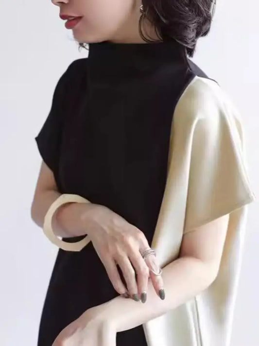 Japanese Half Turtleneck Patchwork Long Dress – Soulmate Streetwear | same ANTHEM - Black / One size