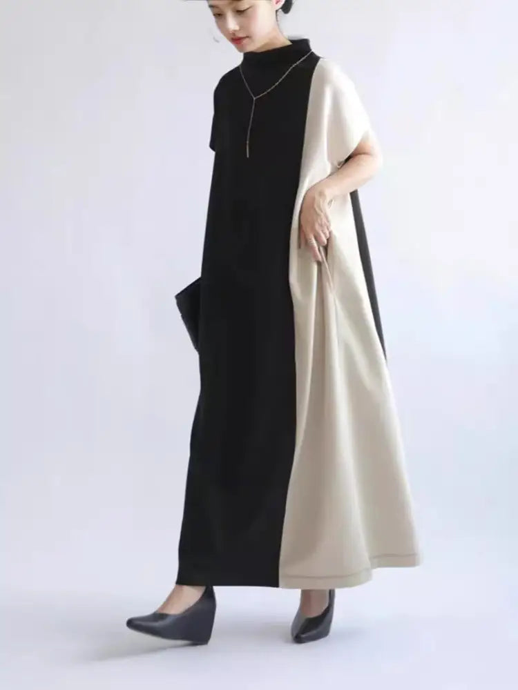 Japanese Half Turtleneck Patchwork Long Dress – Soulmate Streetwear | same ANTHEM - Black / One size