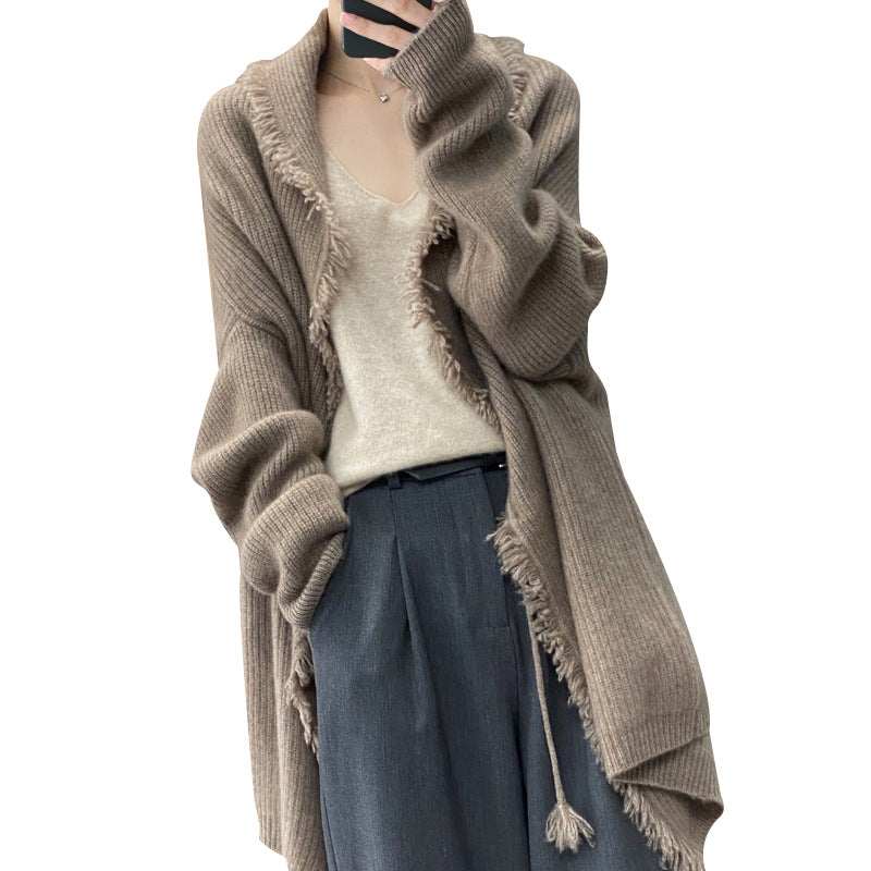 Japanese Lazy Tassel Sweater – Mid-Length Knit | same ANTHEM