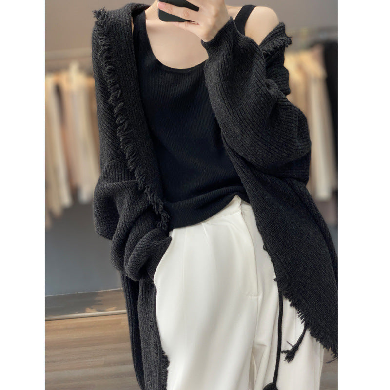 Japanese Lazy Tassel Sweater – Mid-Length Knit | same ANTHEM