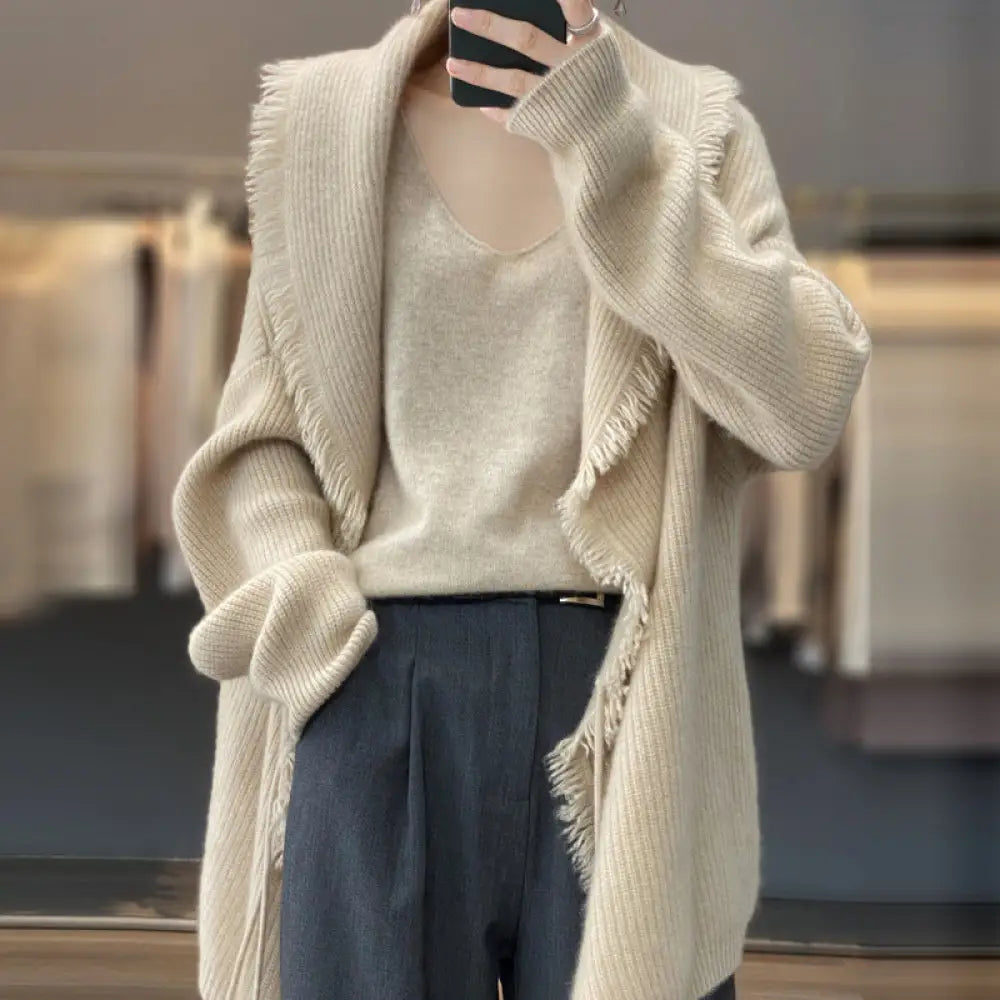 Japanese Lazy Tassel Sweater – Mid-Length Knit | same ANTHEM - Off white / One size