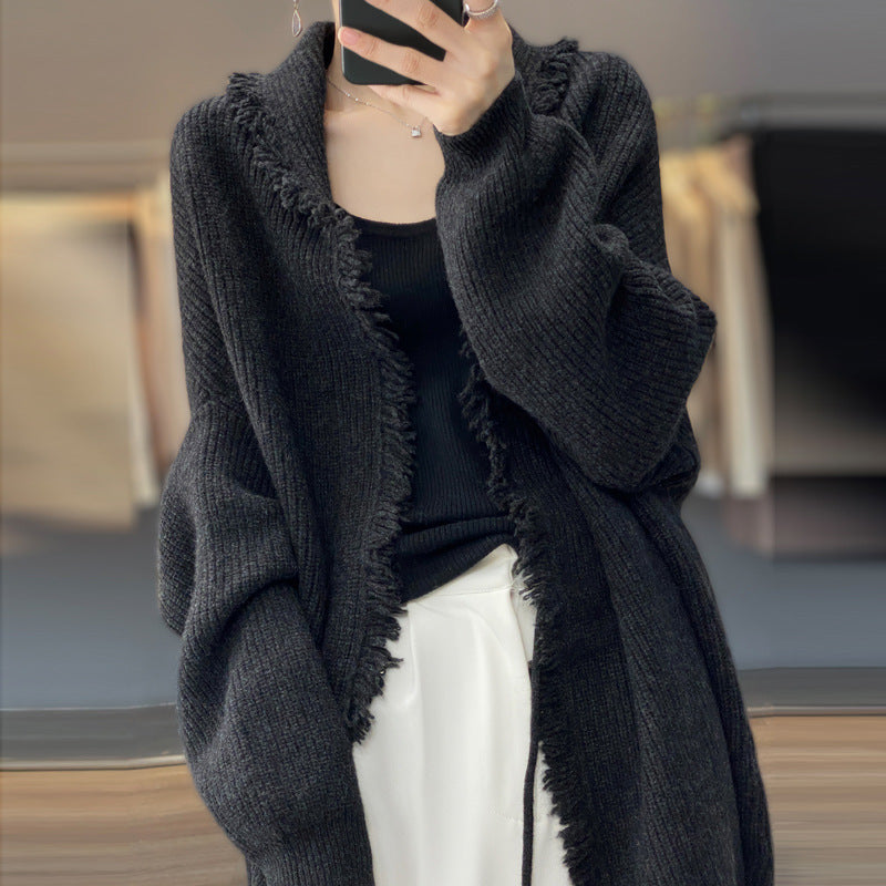Japanese Lazy Tassel Sweater – Mid-Length Knit | same ANTHEM - black / One size