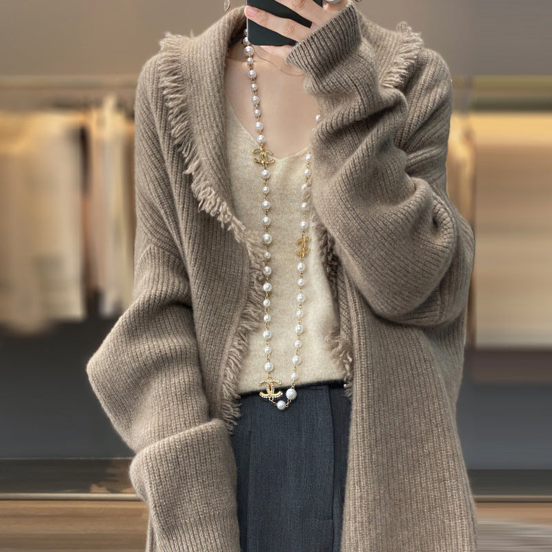 Japanese Lazy Tassel Sweater – Mid-Length Knit | same ANTHEM - Camel color / One size