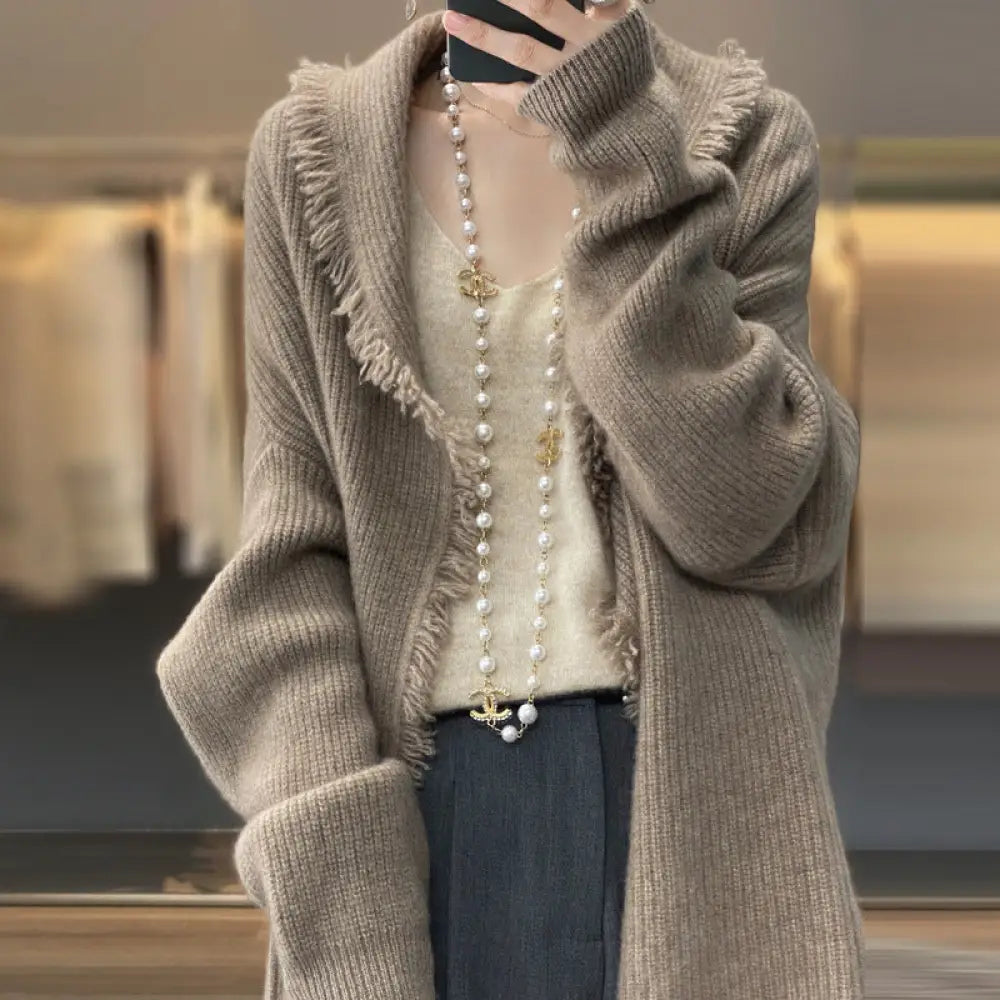 Japanese Lazy Tassel Sweater – Mid-Length Knit | same ANTHEM - Camel color / One size