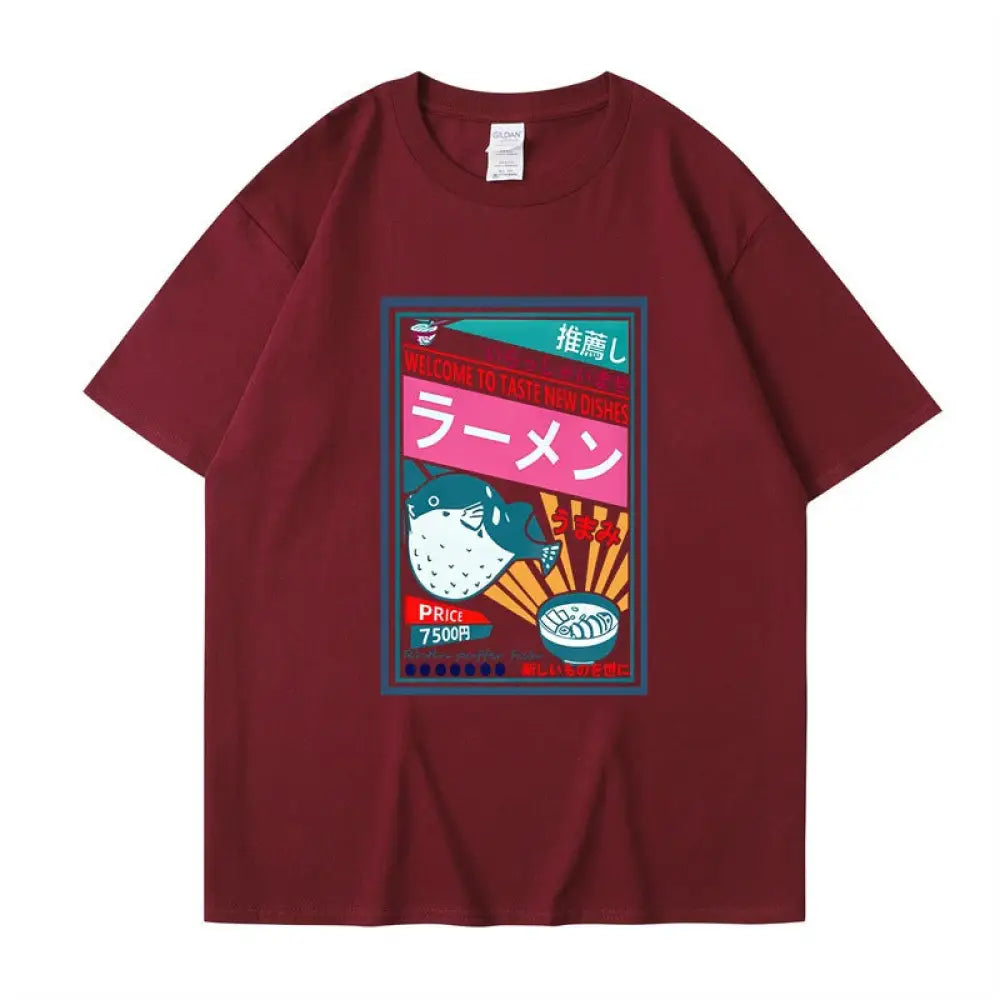 Japanese Printed Couple T-Shirt Men – Chic Streetwear | same ANTHEM - wine red / S