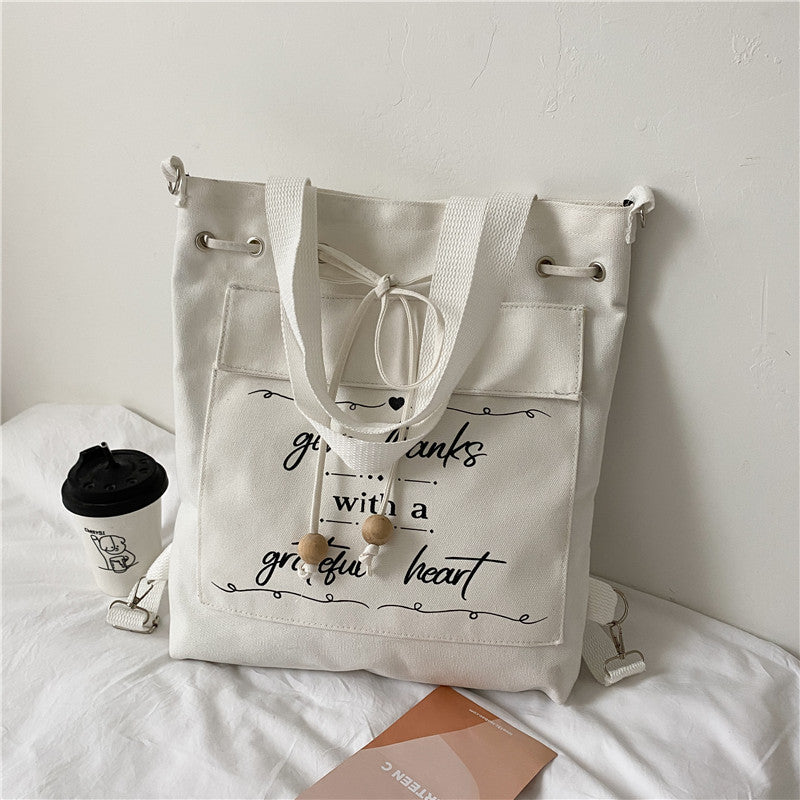 Japanese Style Canvas Drawstring Backpack & Shoulder Bag | same ANTHEM - White