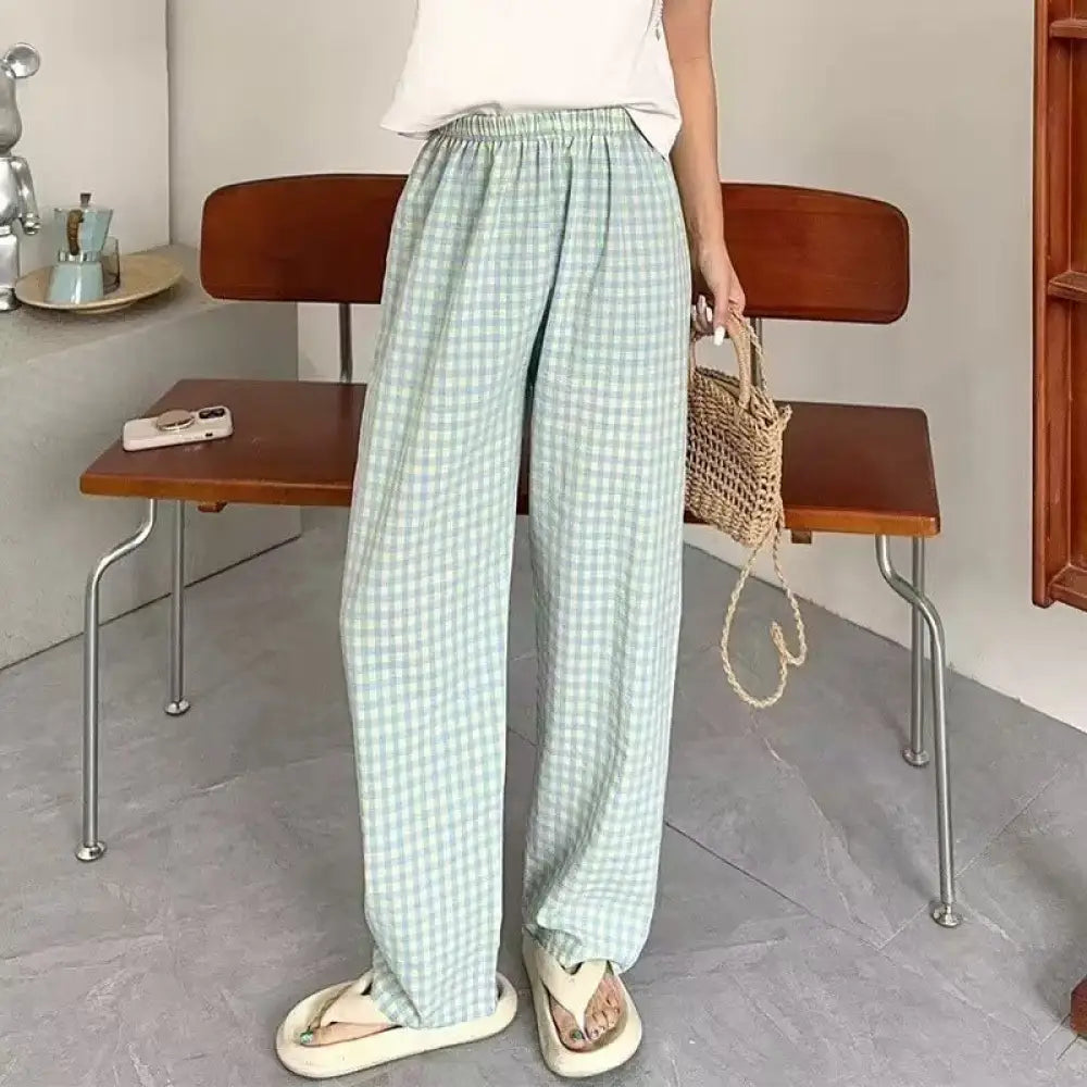 Japanese Style Plaid Wide-leg Pants – Casual Chic Everyday | same ANTHEM - Light Blue Plaid / Average Size - Pants