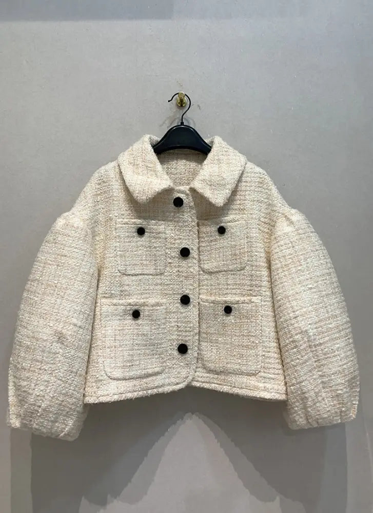 Japanese Vintage Wool Coat | Coarse Flower Style | soulmate wear | same ANTHEM - White / S