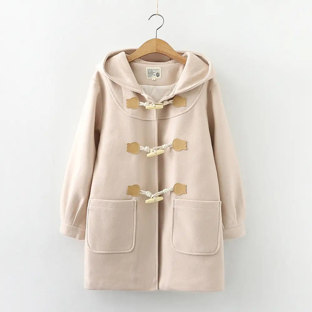 Japanese Woolen Coat with Cowhorn Buttons – For Lovers & Soulmates | same ANTHEM - Beige / L