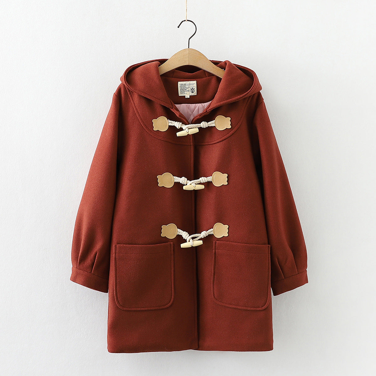 Japanese Woolen Coat with Cowhorn Buttons – For Lovers & Soulmates | same ANTHEM - Red / L