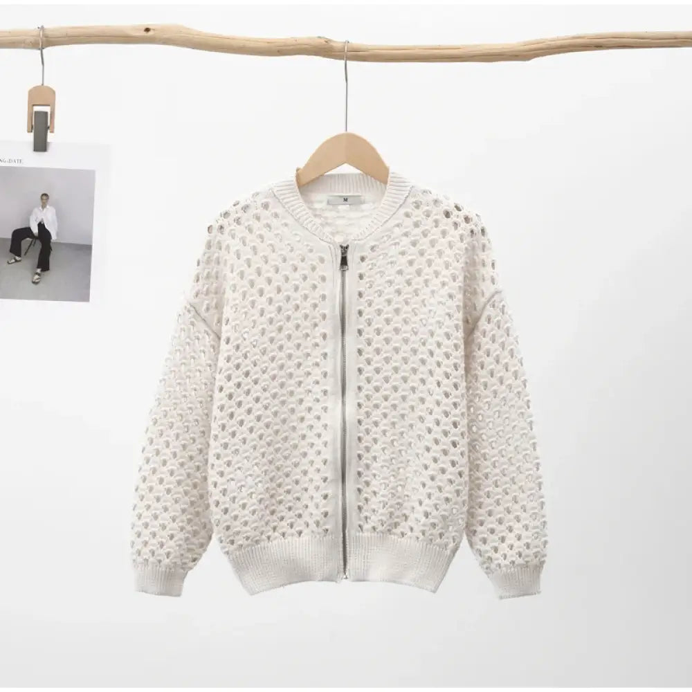 Knitted Hollow Out Bomber Jacket | Casual Loose Streetwear | same ANTHEM