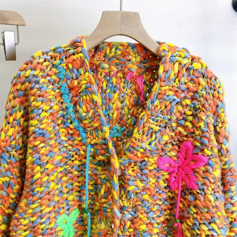 Knitted Thick Needle Sweater Cardigan | same ANTHEM. - Orange / one size