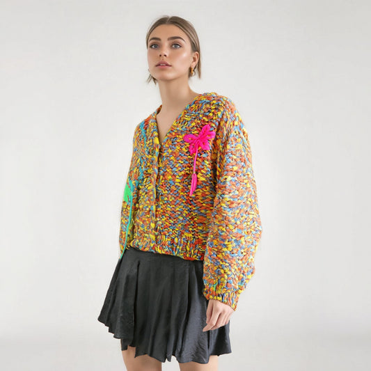Knitted Thick Needle Sweater Cardigan | same ANTHEM. - Orange / one size