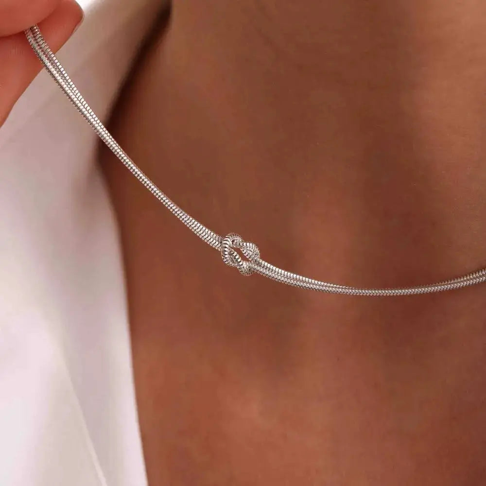 Knotted Titanium Steel Necklace – Minimalist Streetwear Jewelry | same ANTHEM. - Silver / One Size