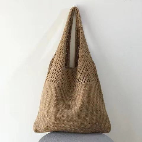 Korean Knitted Large Capacity Tote Bag – Soulmate Streetwear | same ANTHEM. - Brown