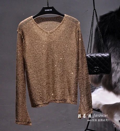 Korean Knitted Pullover Sweater with Sequins – same ANTHEM. Soulmate Streetwear - Khaki / One Size